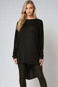 Black Oversized Batwing High Low Top-0