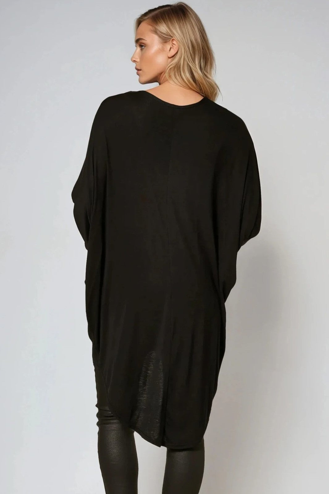 Black Oversized Batwing High Low Top-2