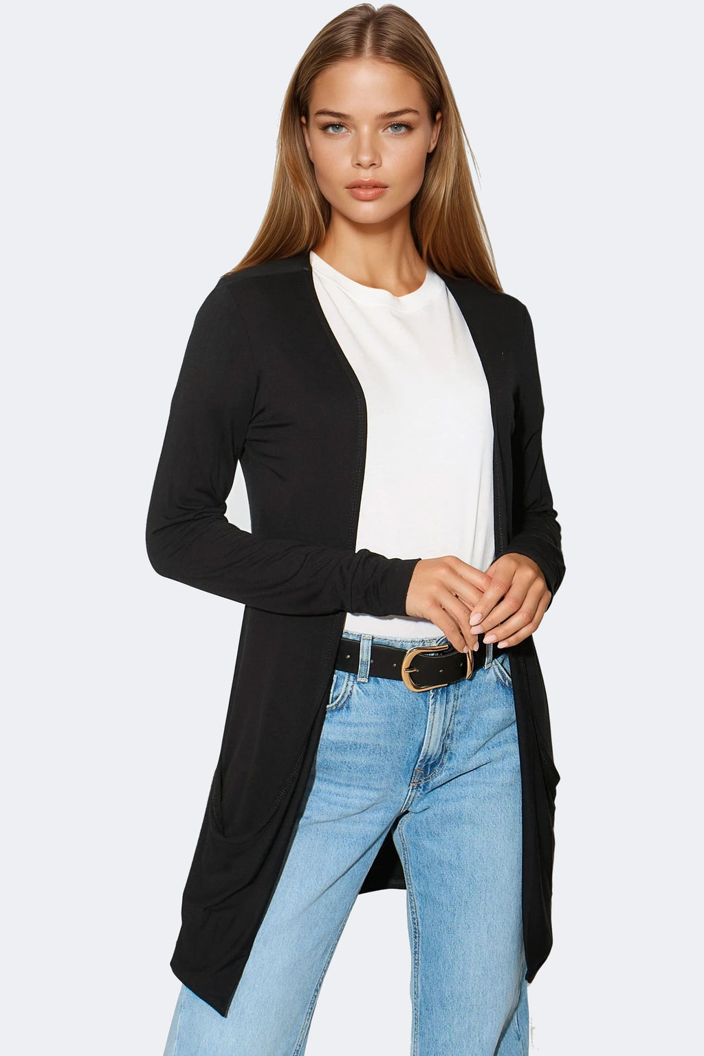 Black Boyfriend Cardigan with Pockets-0
