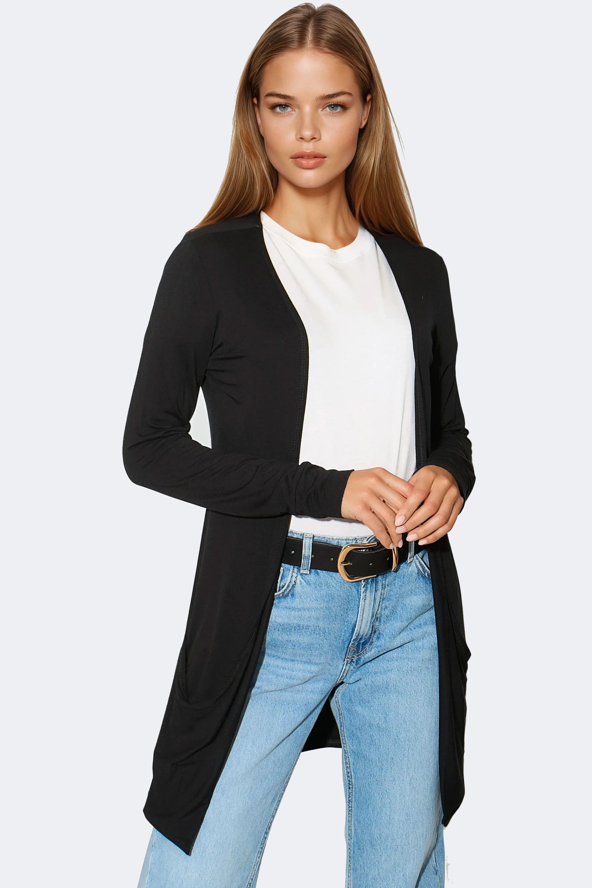 Black Boyfriend Cardigan with Pockets-0