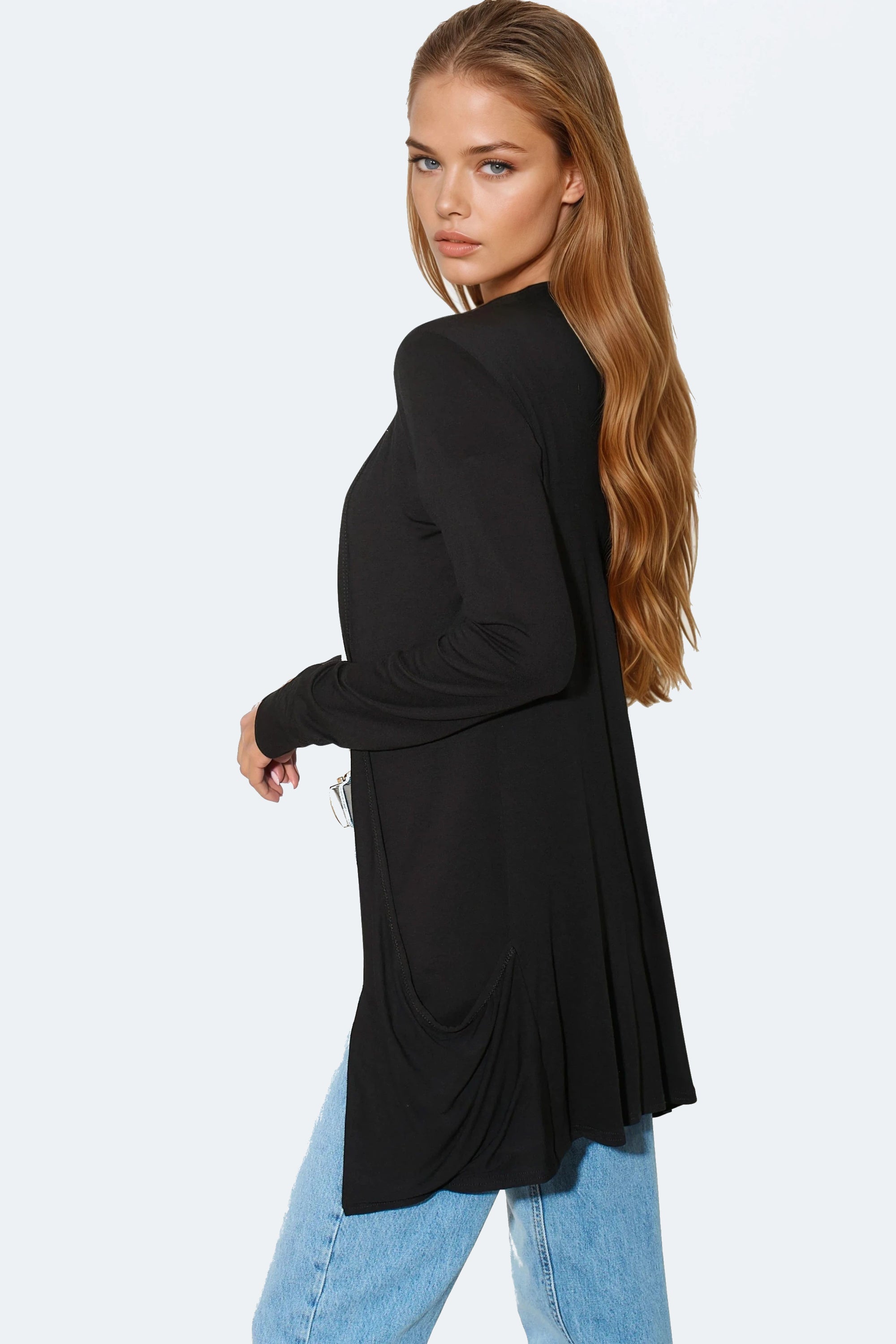 Black Boyfriend Cardigan with Pockets-1