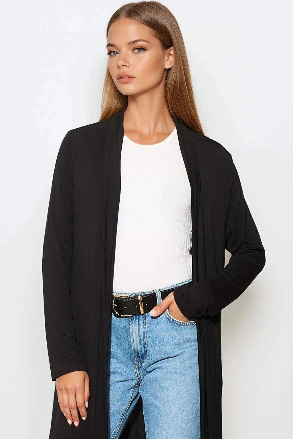 Black Jersey Longline Cardigan-1