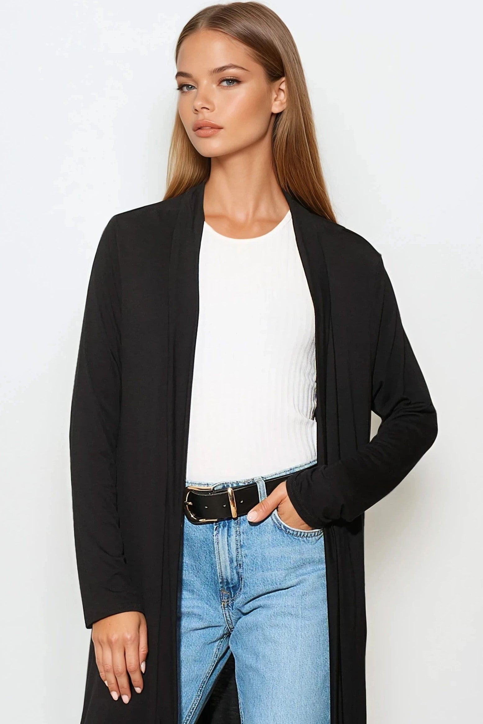 Black Jersey Longline Cardigan-1