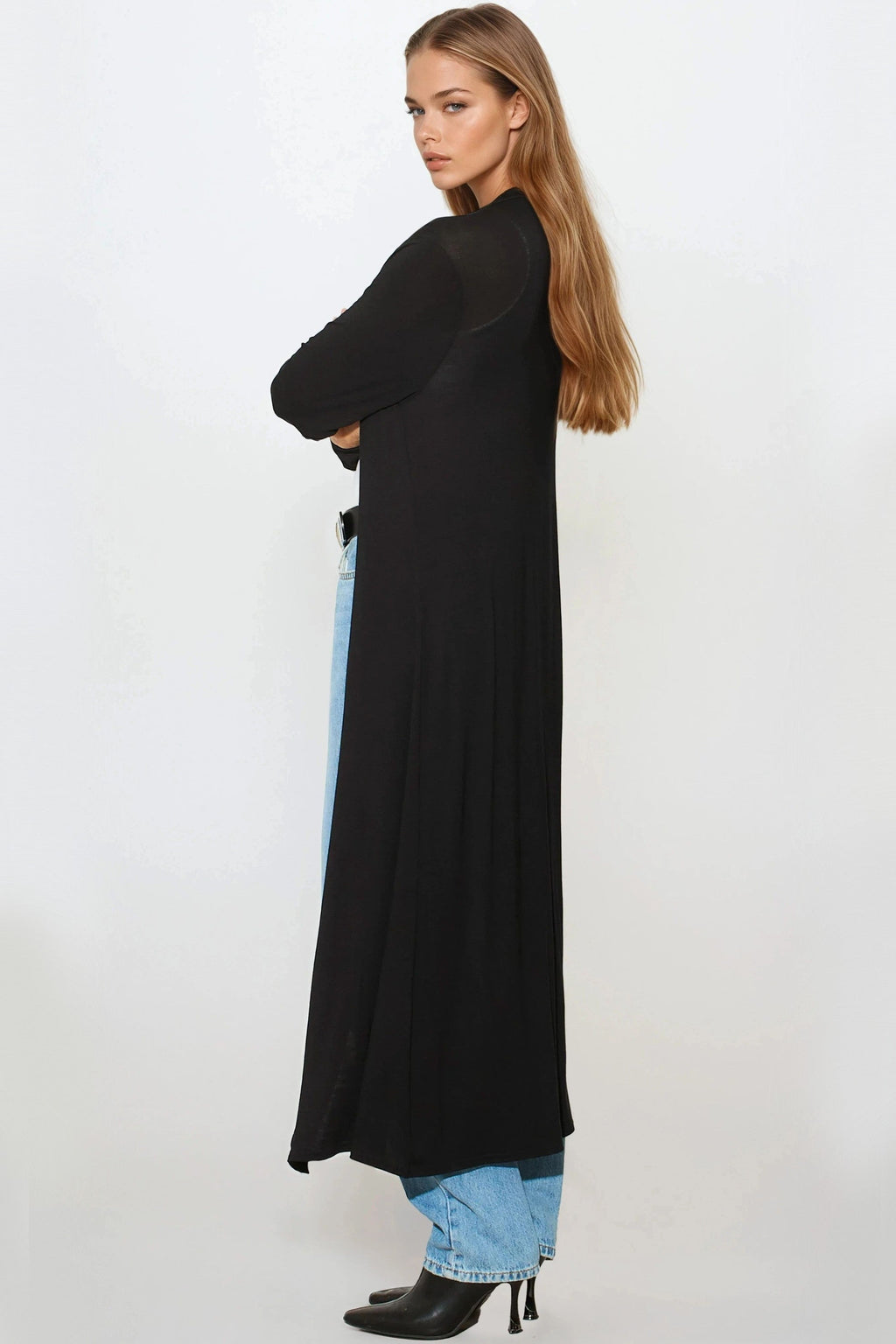 Black Jersey Longline Cardigan-2