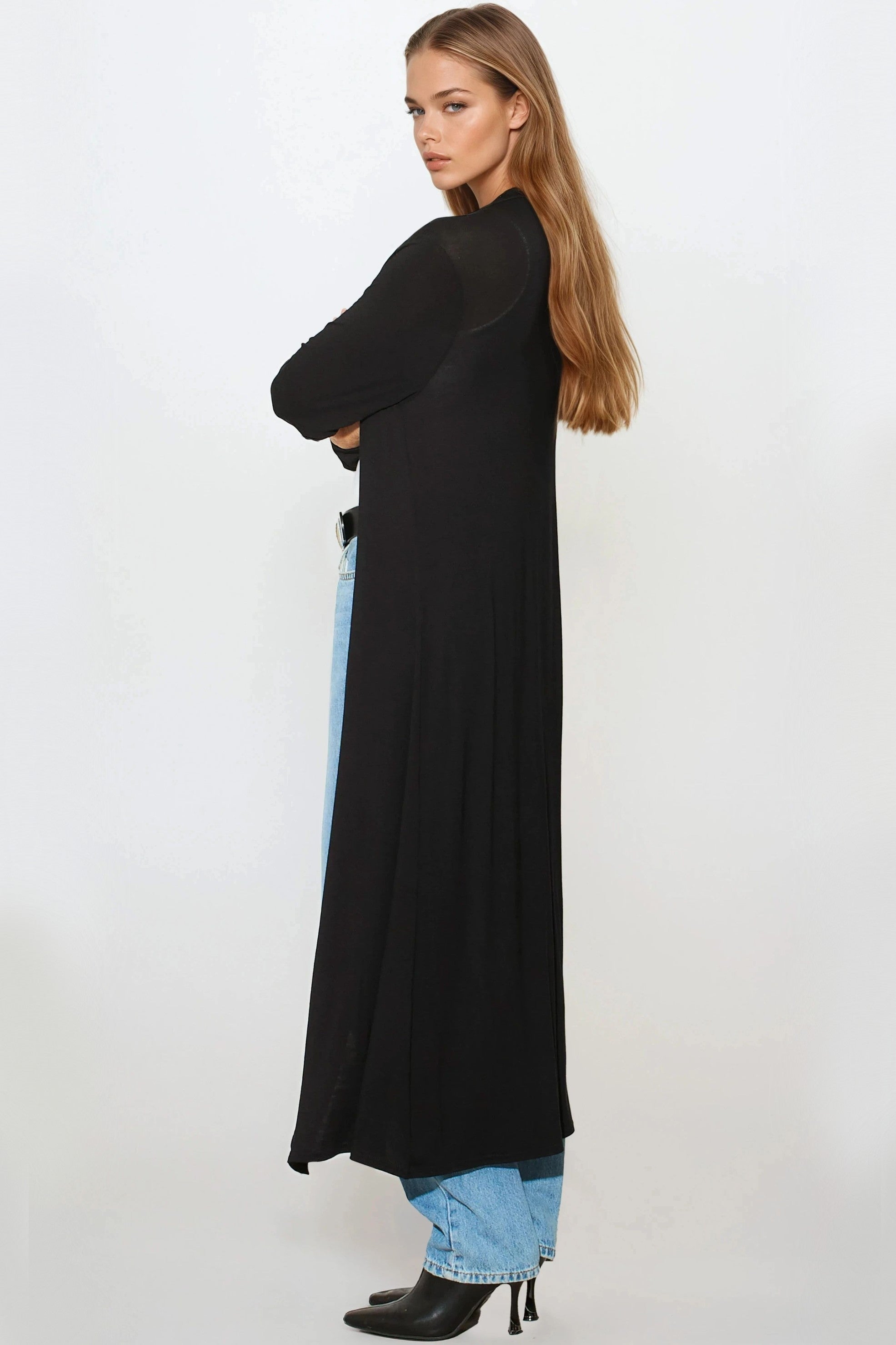 Black Jersey Longline Cardigan-2