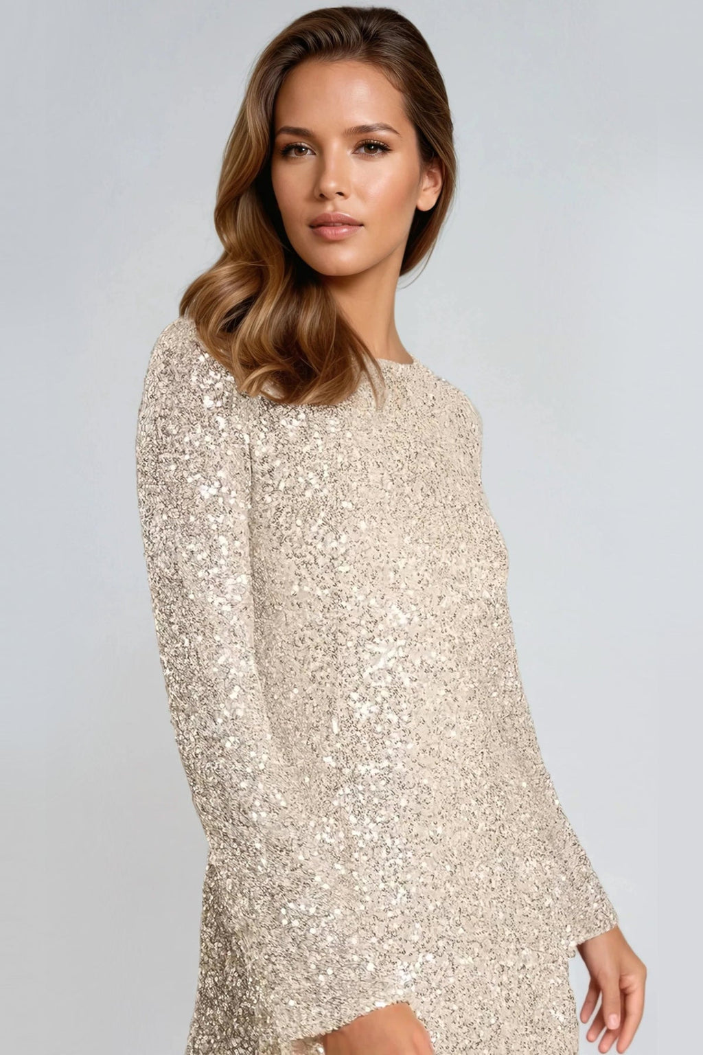 Champagne Bow Back Sequin Mini Dress-2