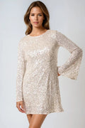 Champagne Bow Back Sequin Mini Dress-0