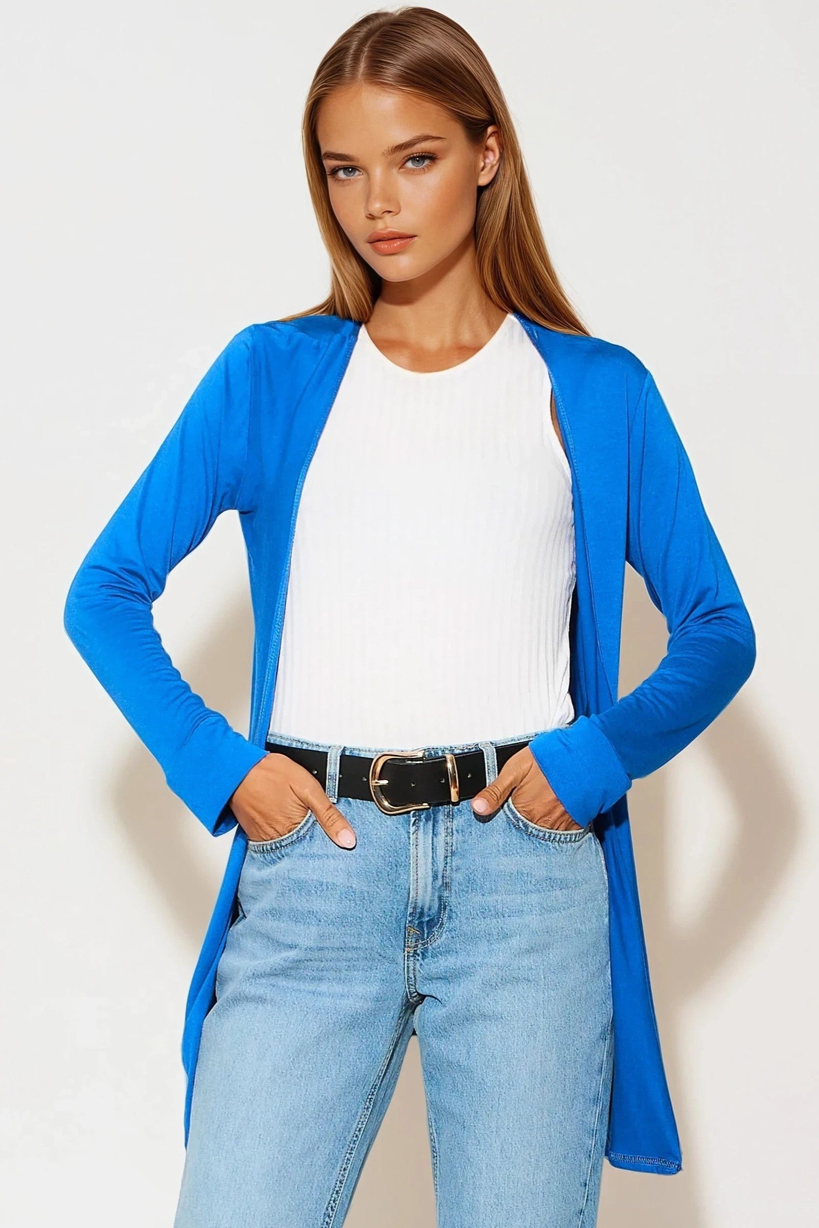 Royal Blue Boyfriend Cardigan with Pockets-0