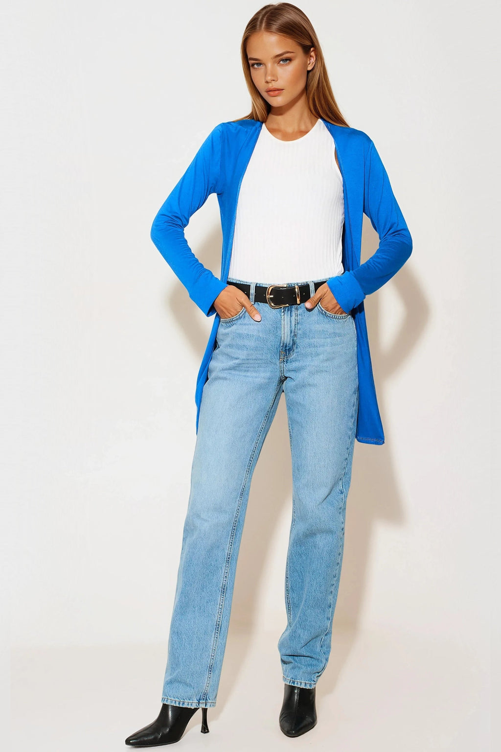 Royal Blue Boyfriend Cardigan with Pockets-1