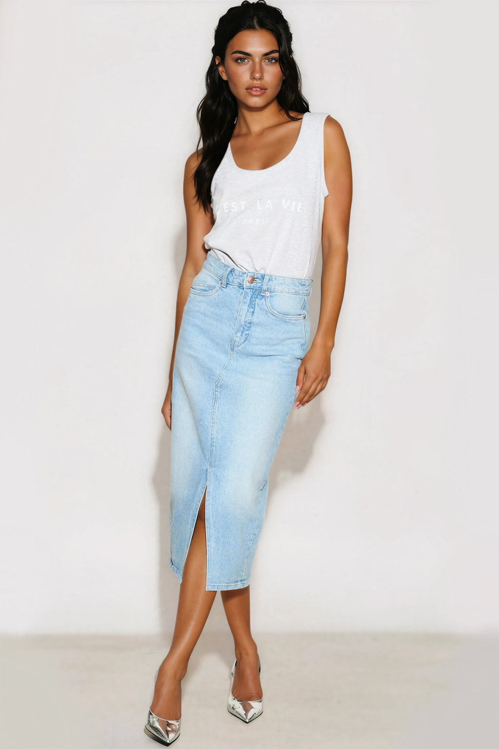 Silver Grey C'est La Vie Cotton Vest Top-2