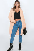 Pink Hooded Cable Knitted Longline Cardigan-0