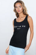 Black C'est La Vie Cotton Vest Top-0