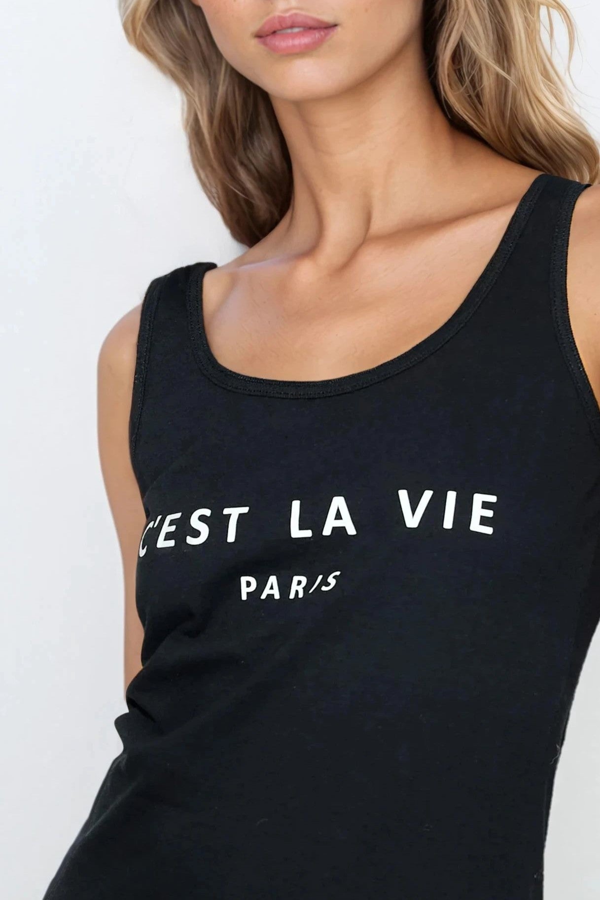 Black C'est La Vie Cotton Vest Top-1