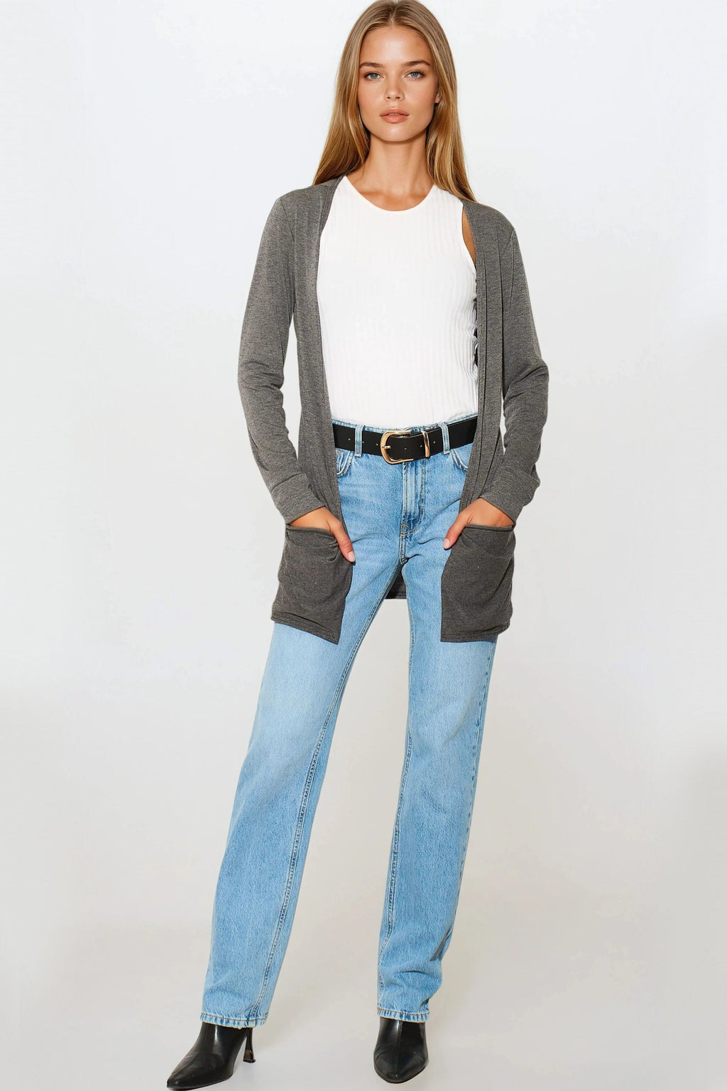 Charcoal Boyfriend Cardigan with Pockets-2
