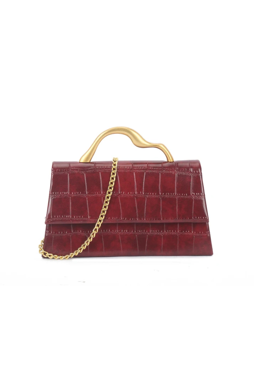 Cherry Red Croc Faux Leather Top Handle Bag-0