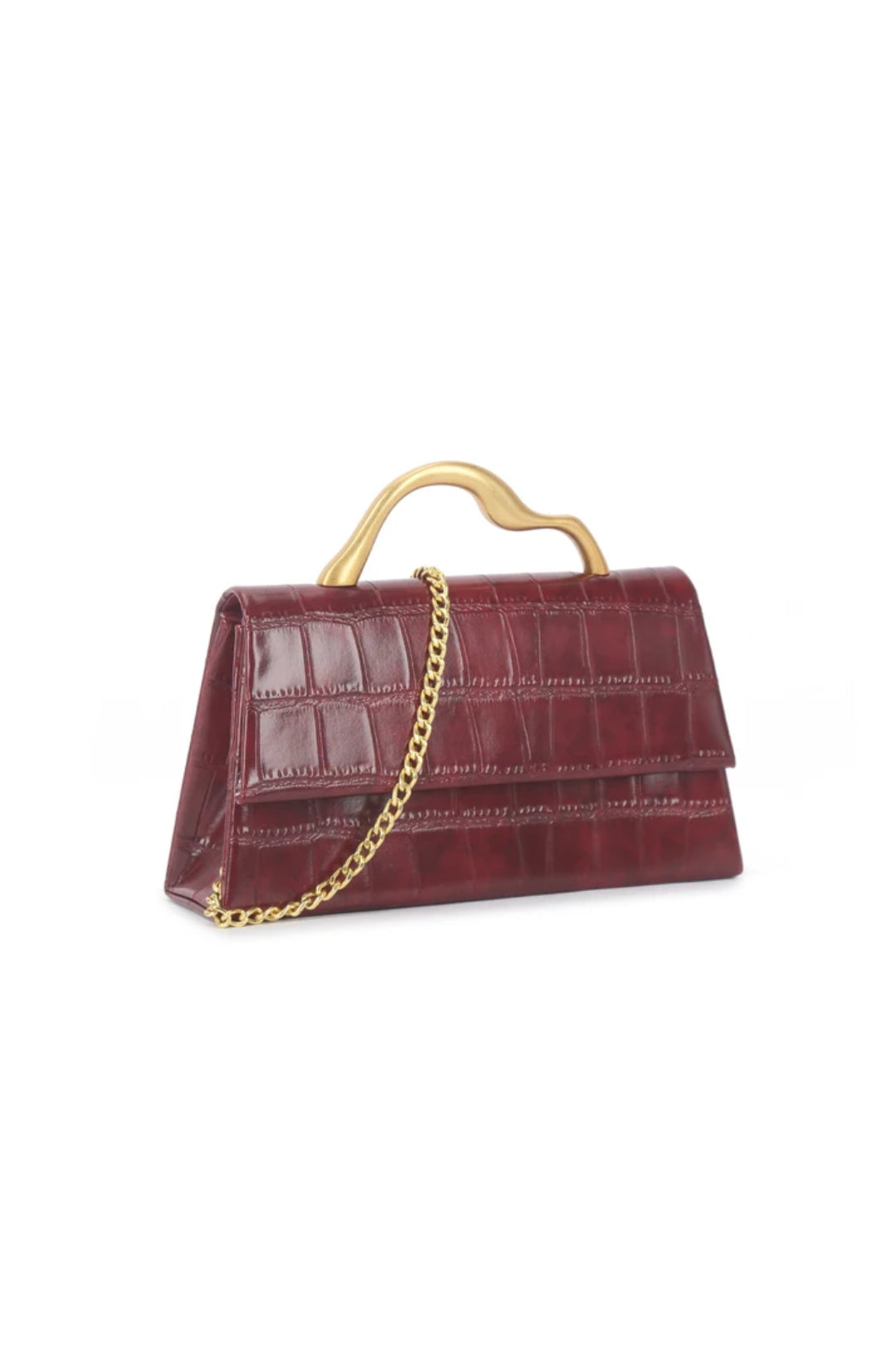 Cherry Red Croc Faux Leather Top Handle Bag-1