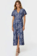 Denim Blue Floral Midi Dress-0