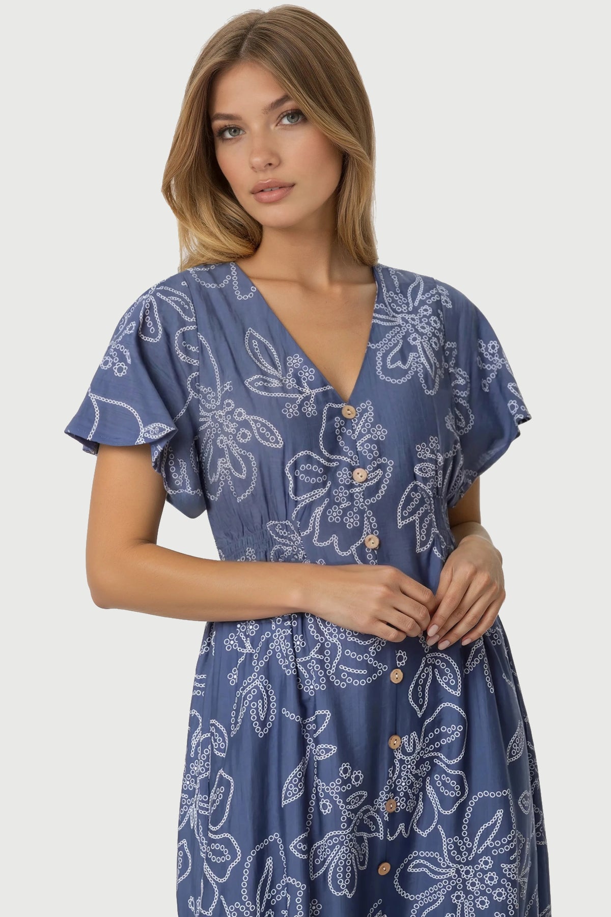 Denim Blue Floral Midi Dress-1