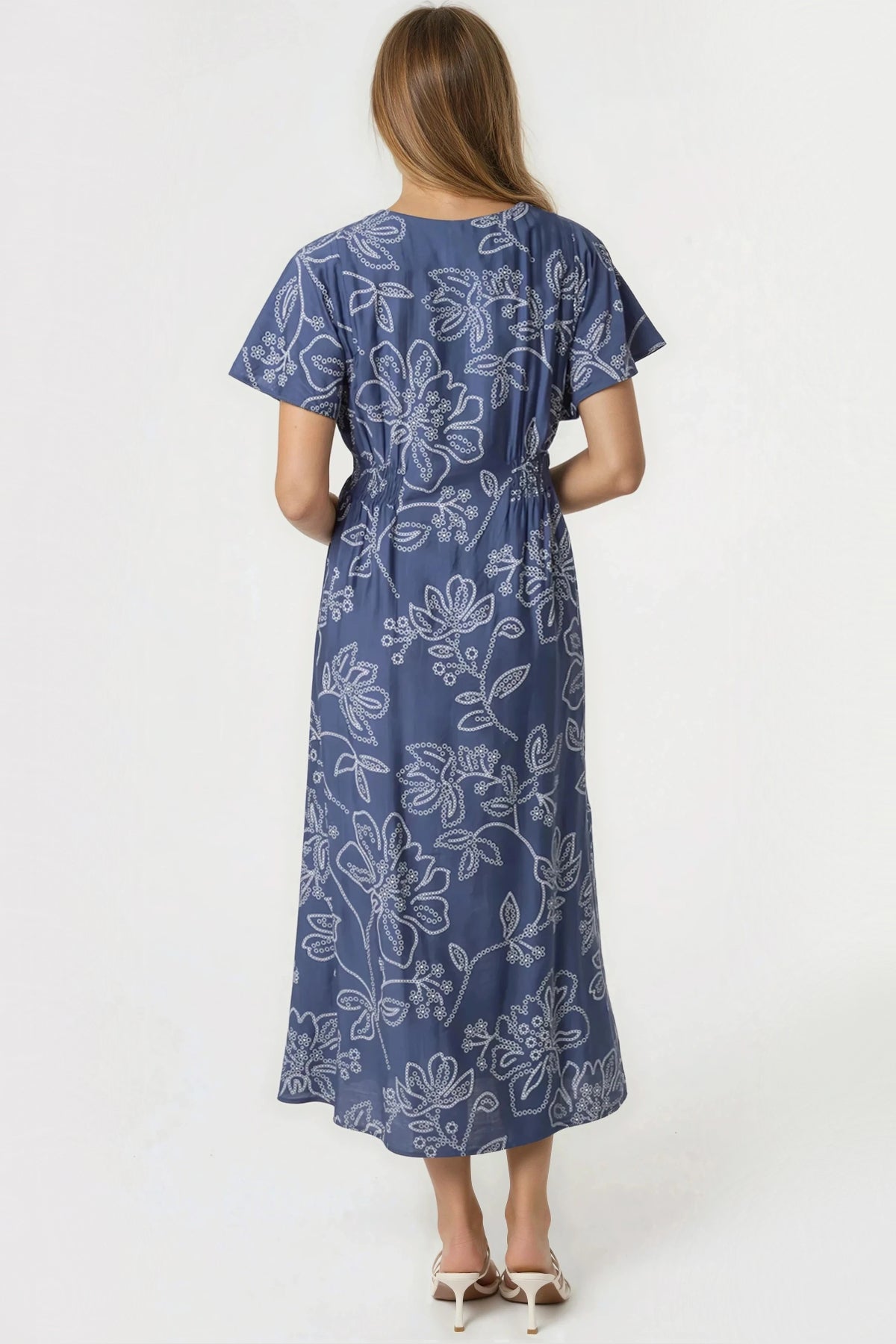 Denim Blue Floral Midi Dress-2