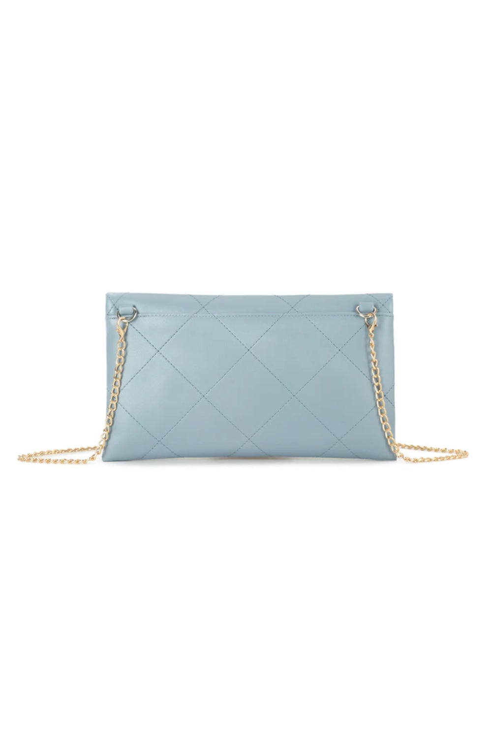 Blue Faux Leather Clutch Bag with Chain Strap-2