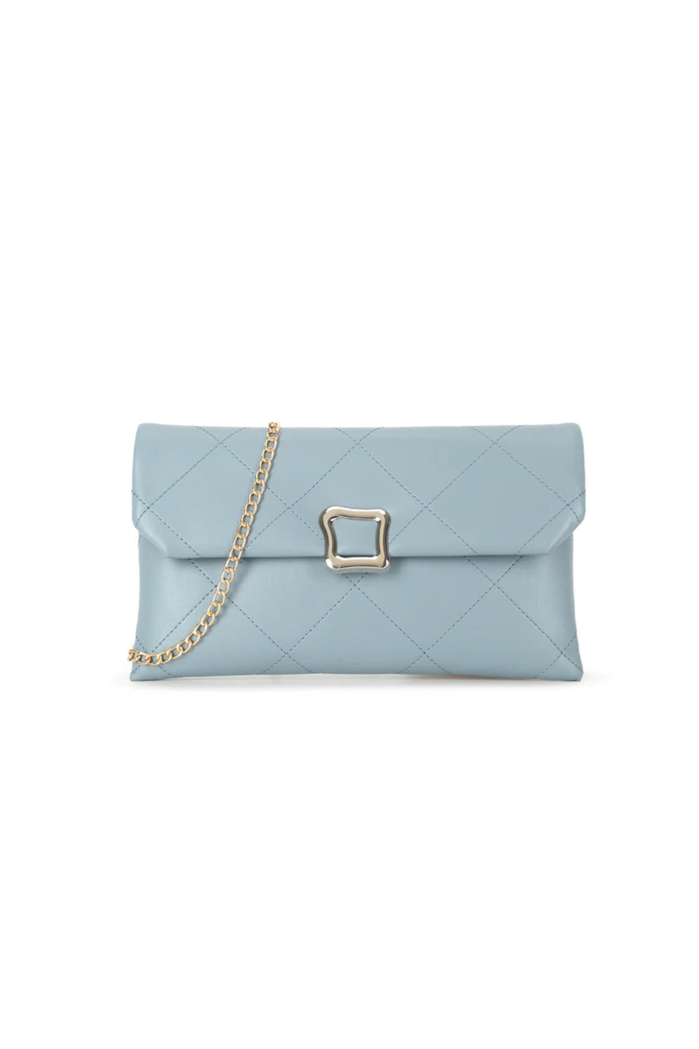Blue Faux Leather Clutch Bag with Chain Strap-0