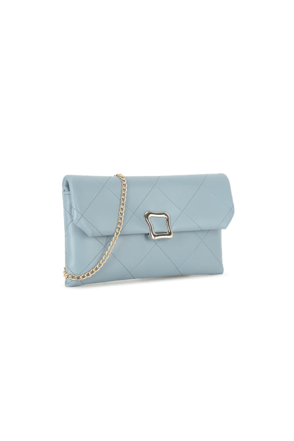Blue Faux Leather Clutch Bag with Chain Strap-1