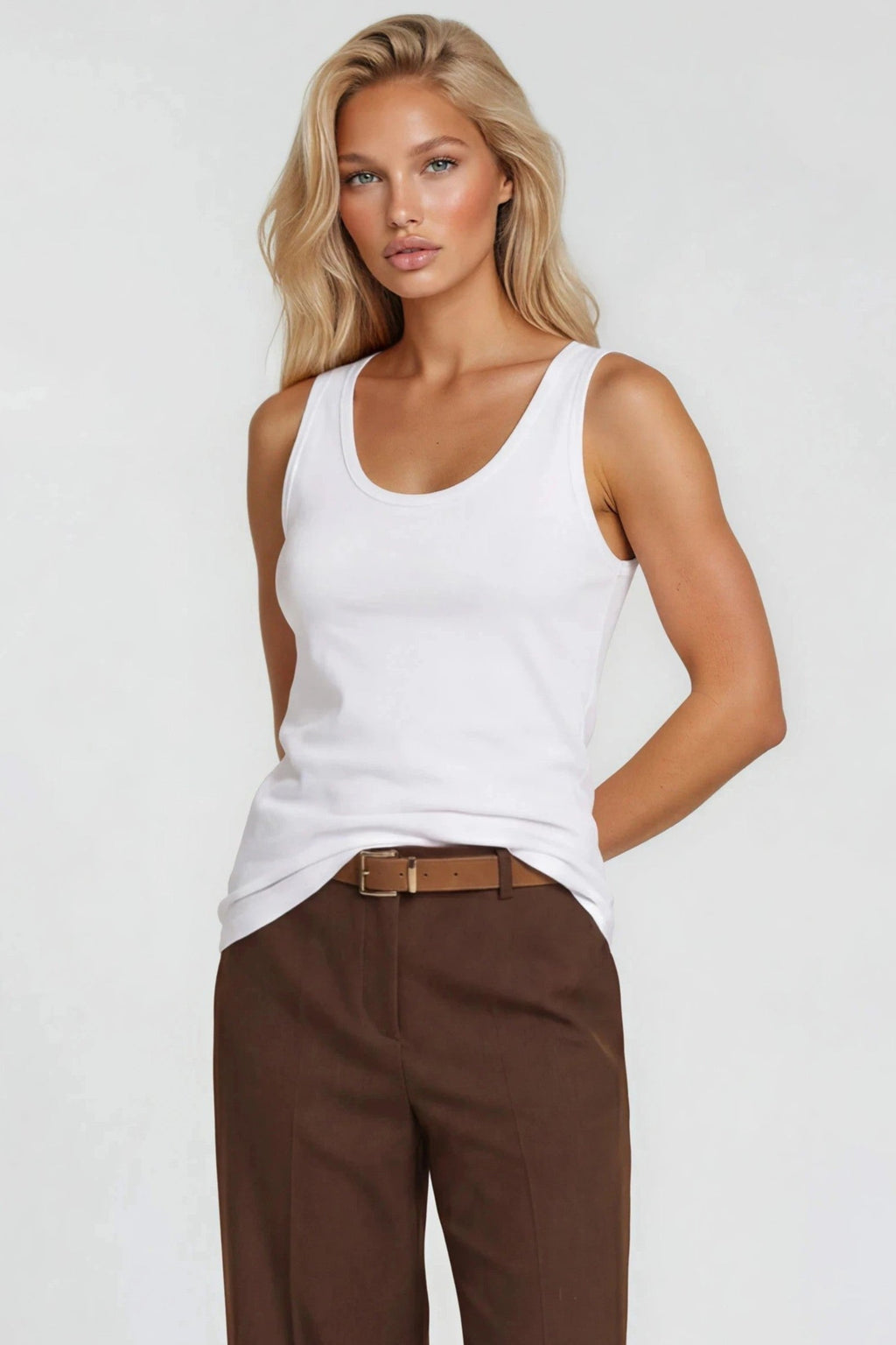White Cotton Vest Top-0