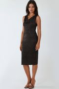 Gold Black Cowl Neck Midi Dress-0
