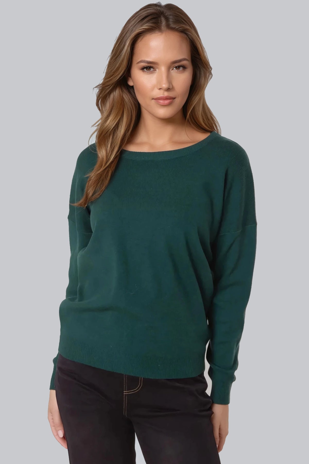 Green Crew Neck Fine Knit Jumper-0