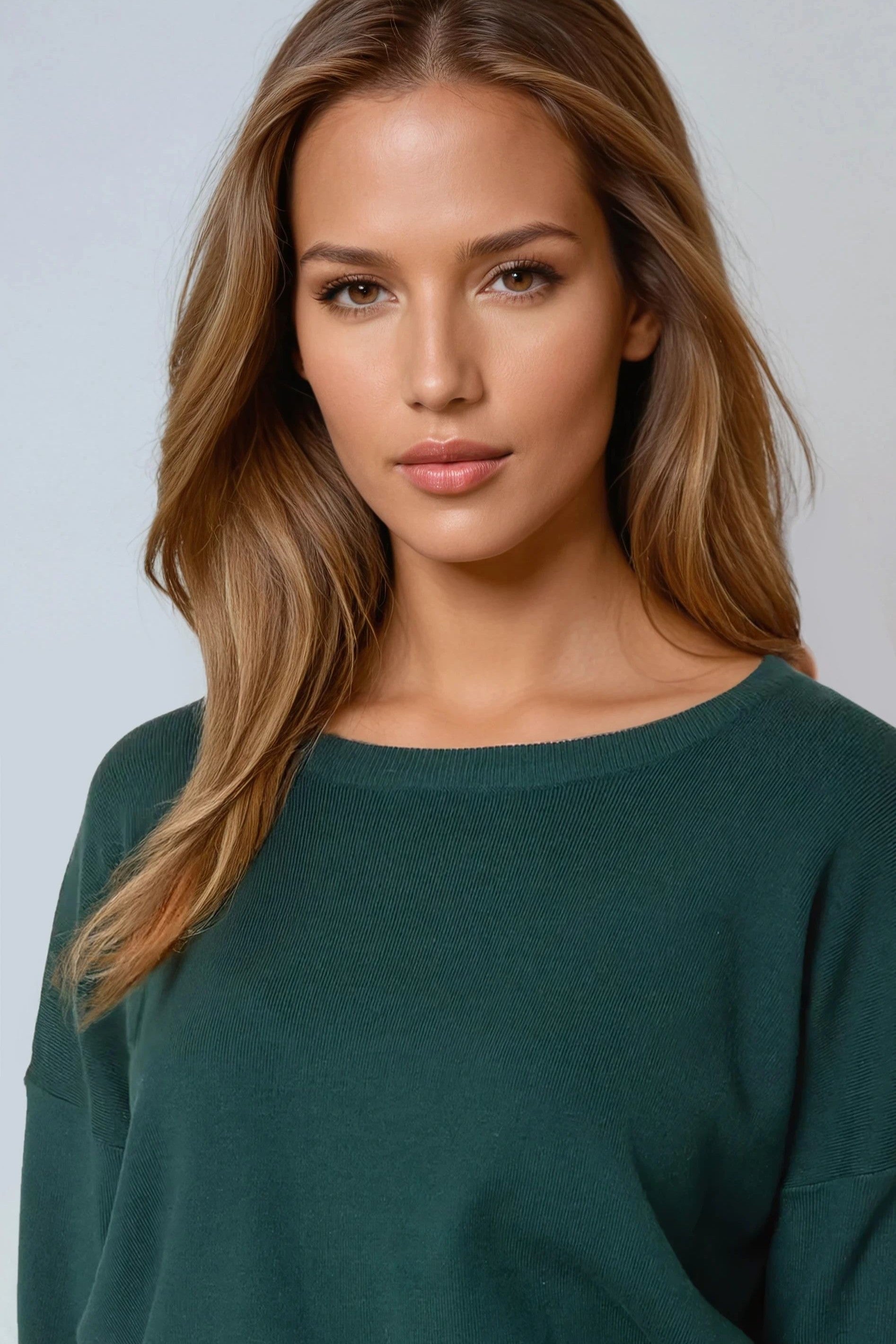 Green Crew Neck Fine Knit Jumper-1