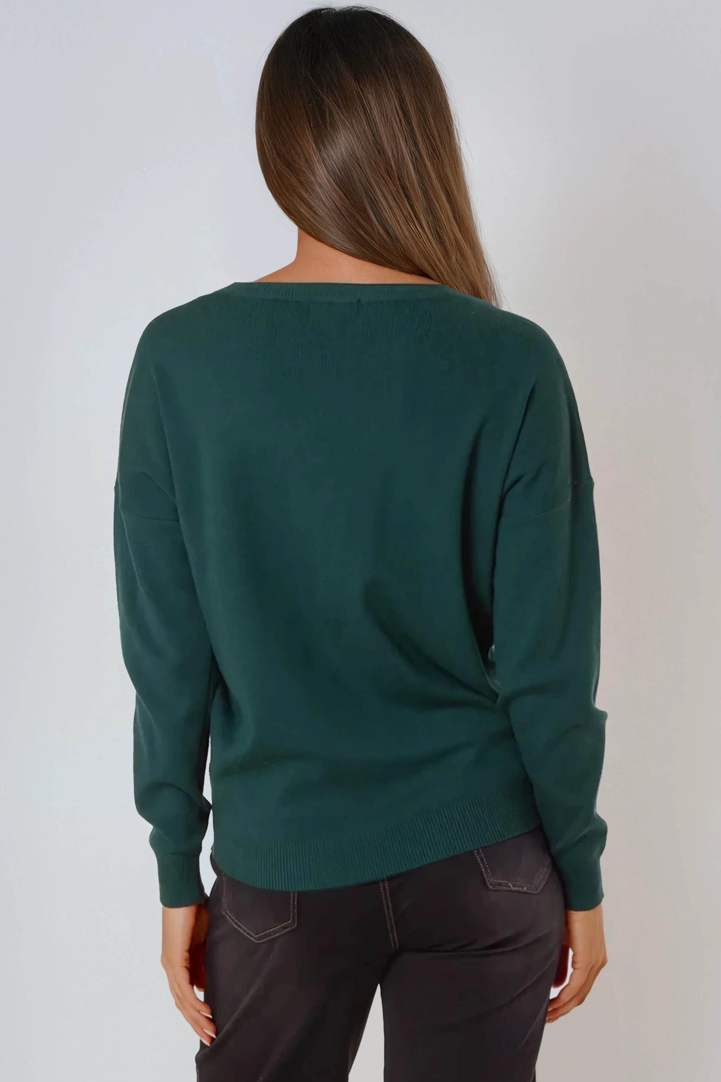 Green Crew Neck Fine Knit Jumper-2
