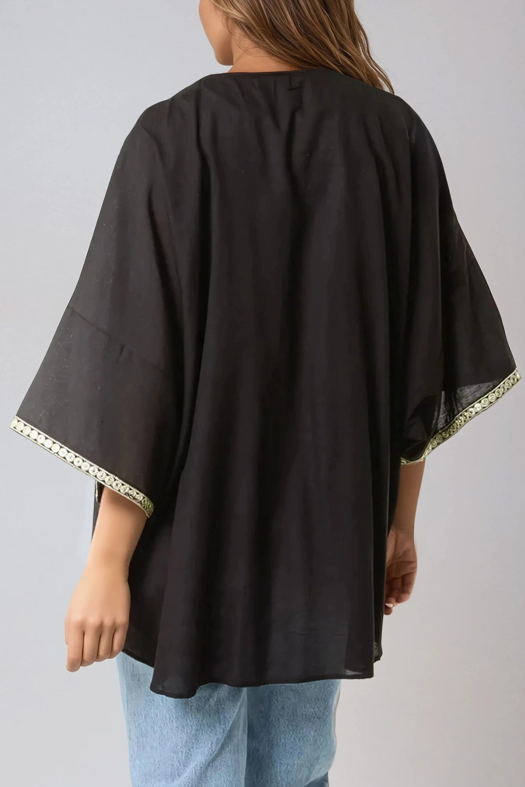 Black Embellished Edge Kimono-2