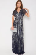 Navy Silver Sequin Maxi Dress-0