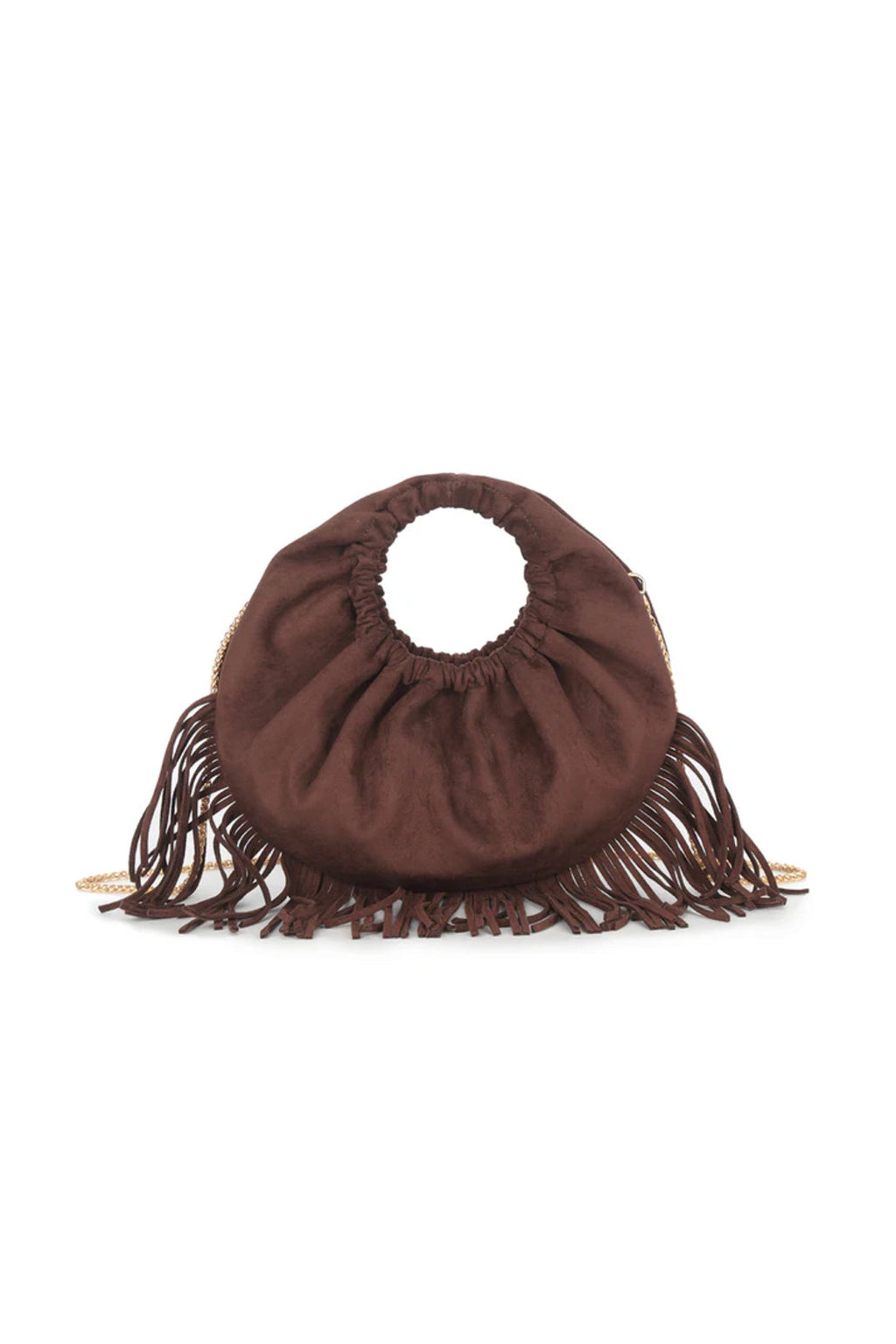 Brown Faux Suede Fringe Handbag-0