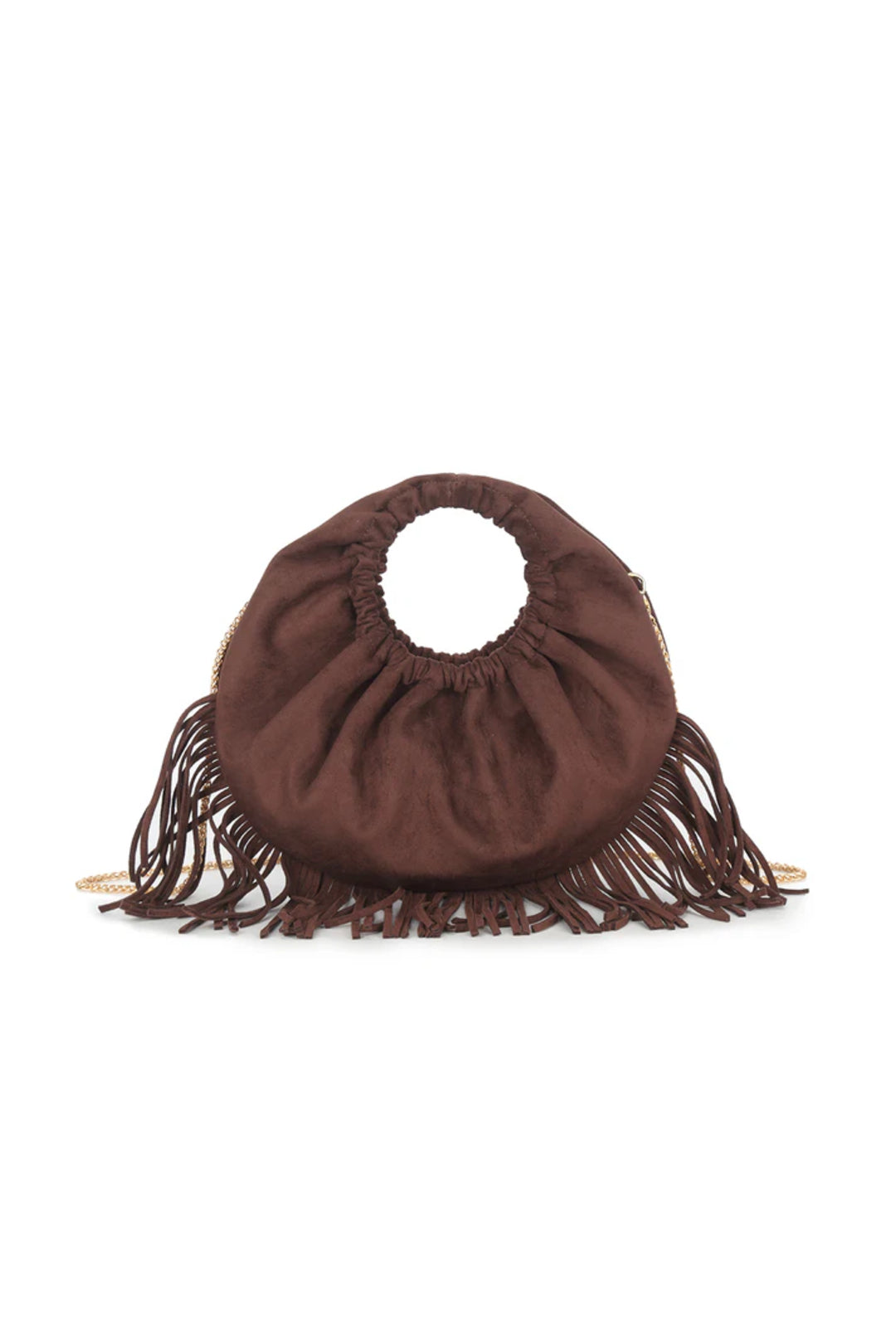 Brown Faux Suede Fringe Handbag-0