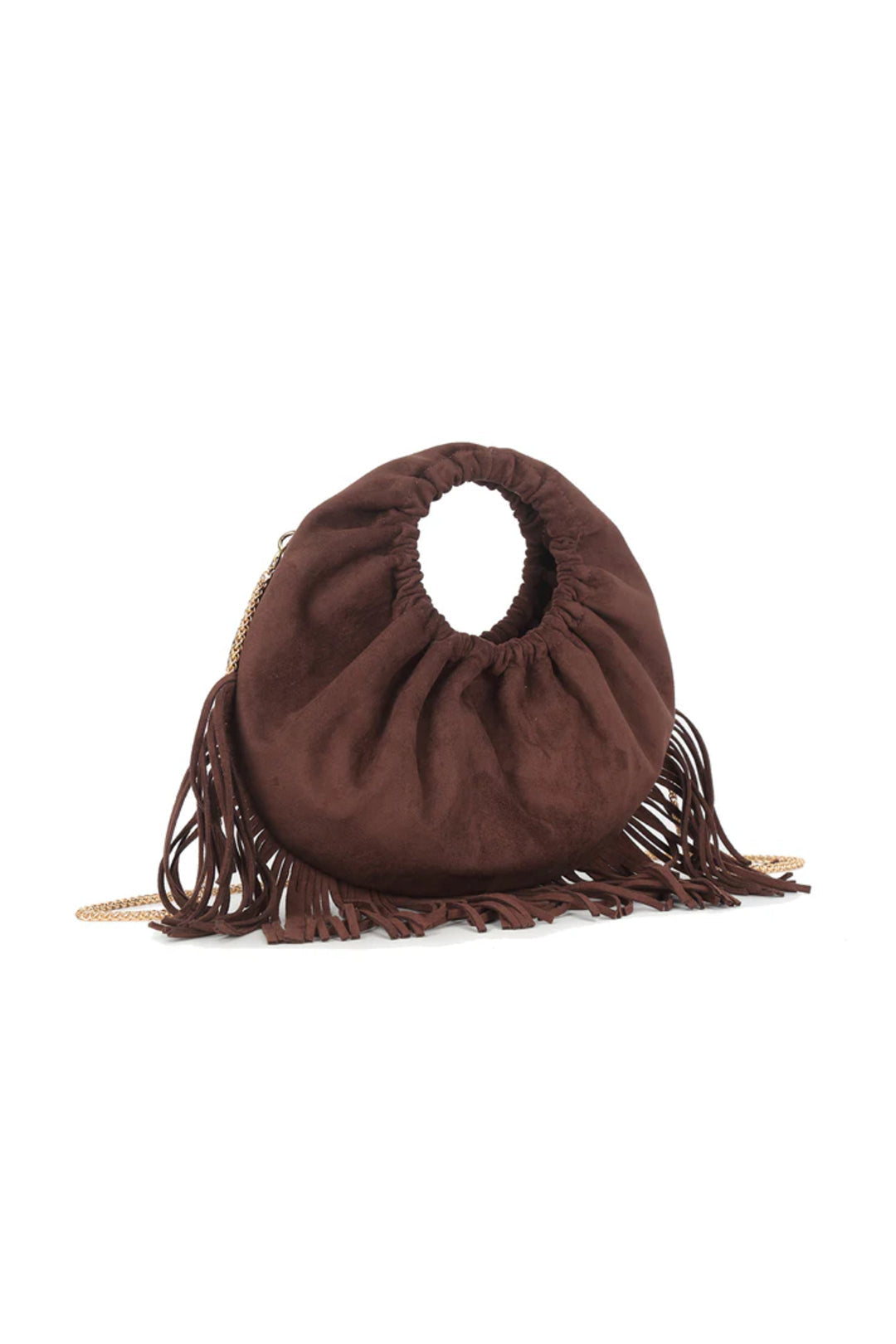 Brown Faux Suede Fringe Handbag-1