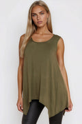 Khaki Sleeveless Top With Asymmetric Hem-0