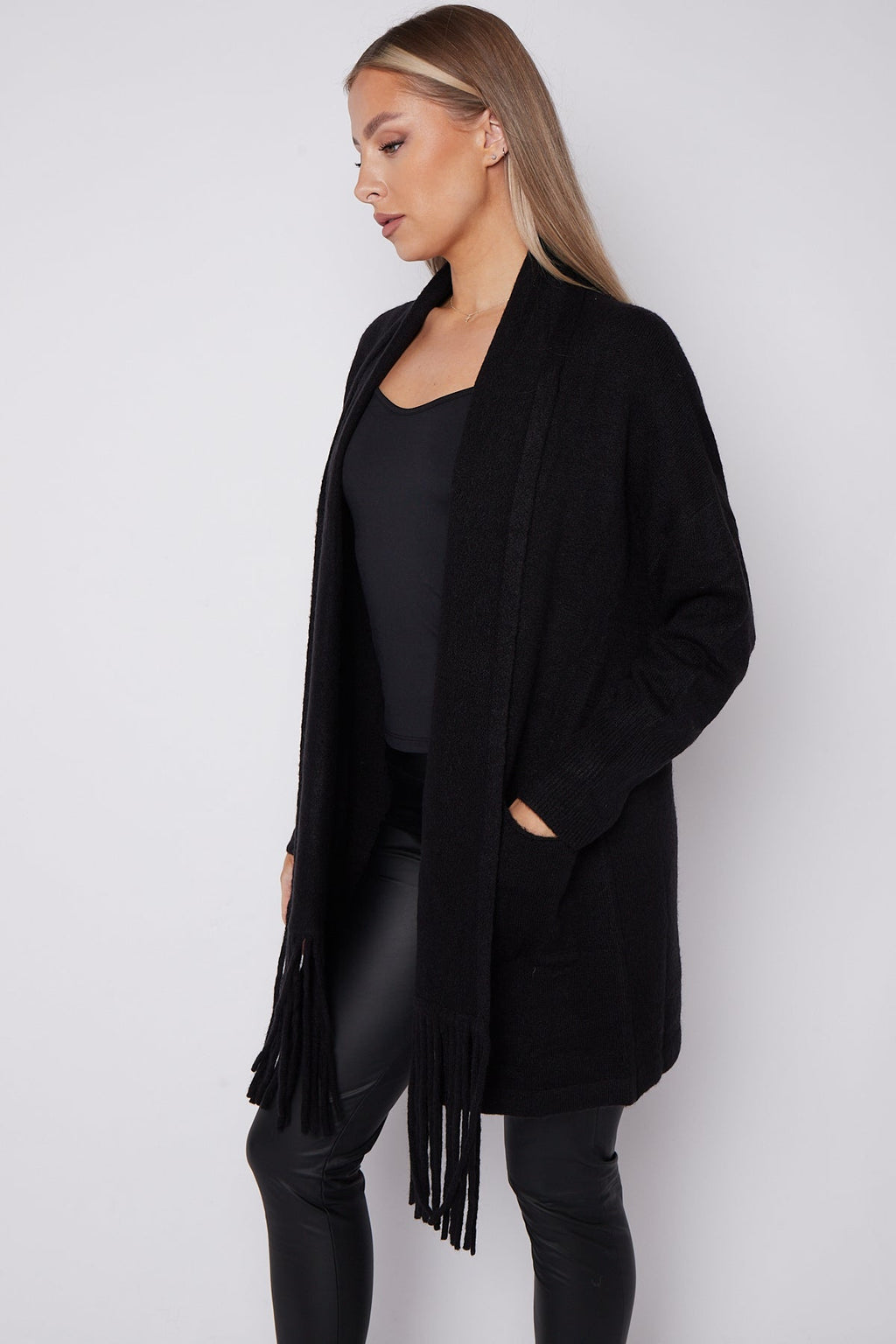 Black Fringed Tassel Cardigan-2