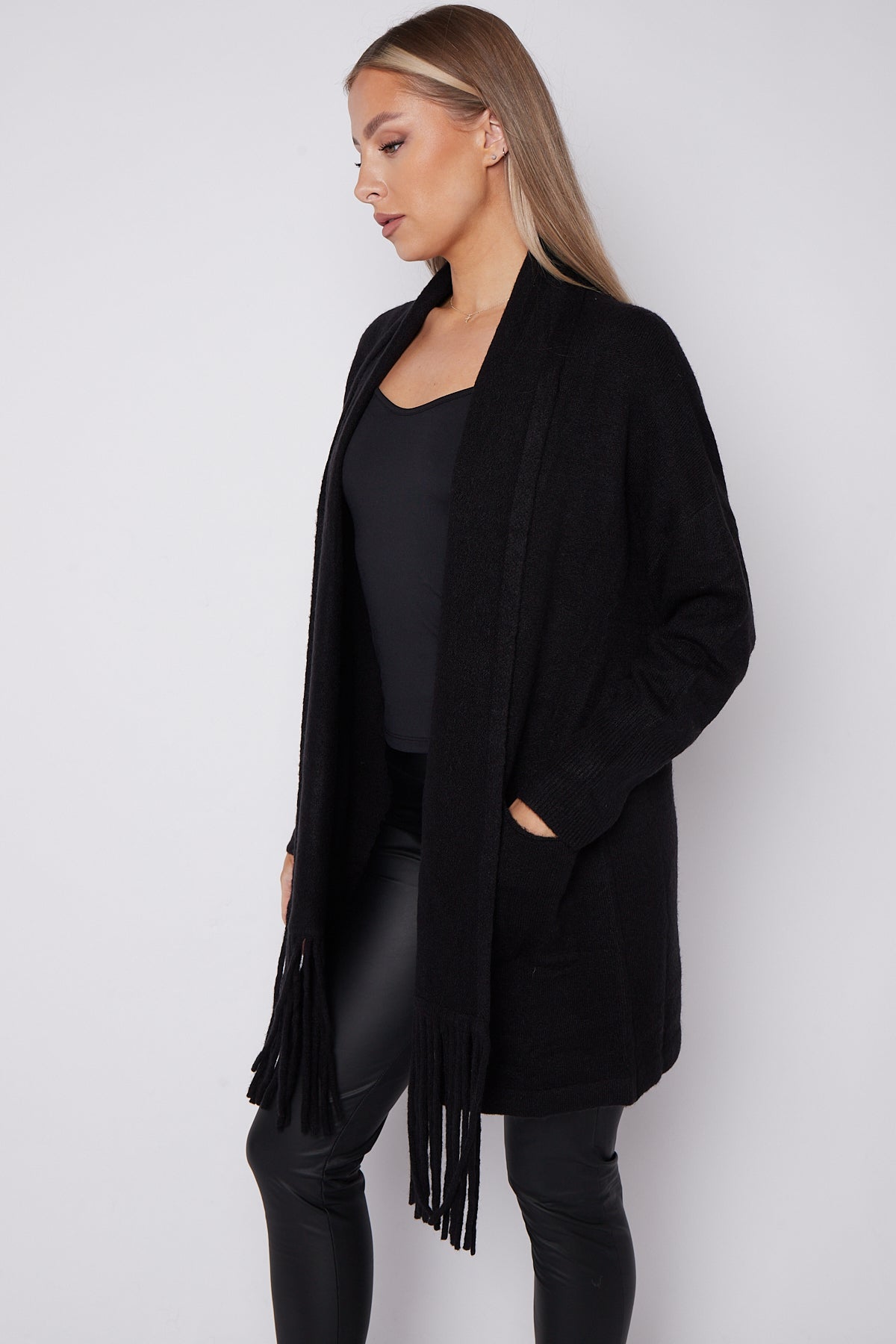 Black Fringed Tassel Cardigan-2