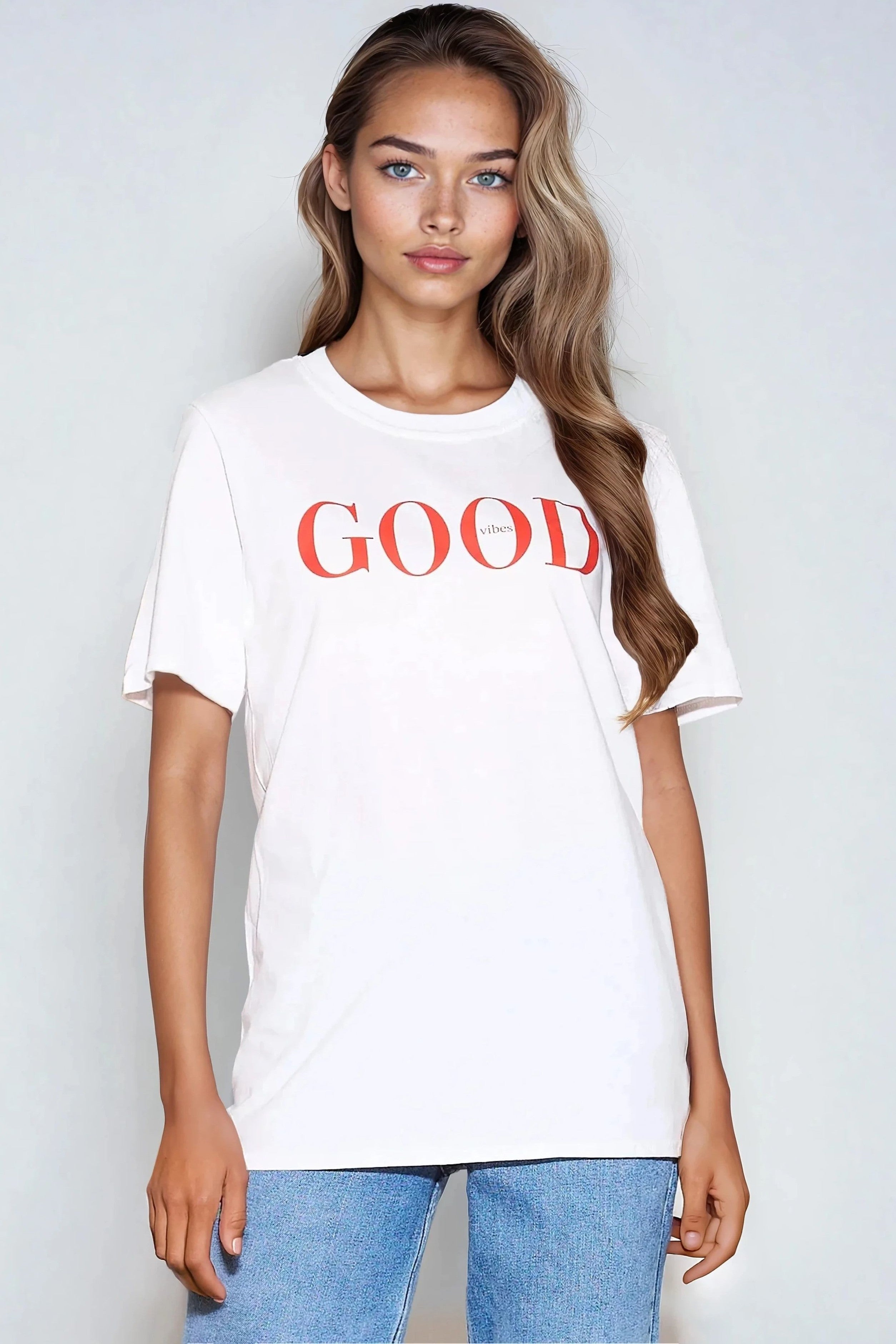 White Good Vibes Printed Cotton T-Shirt-0