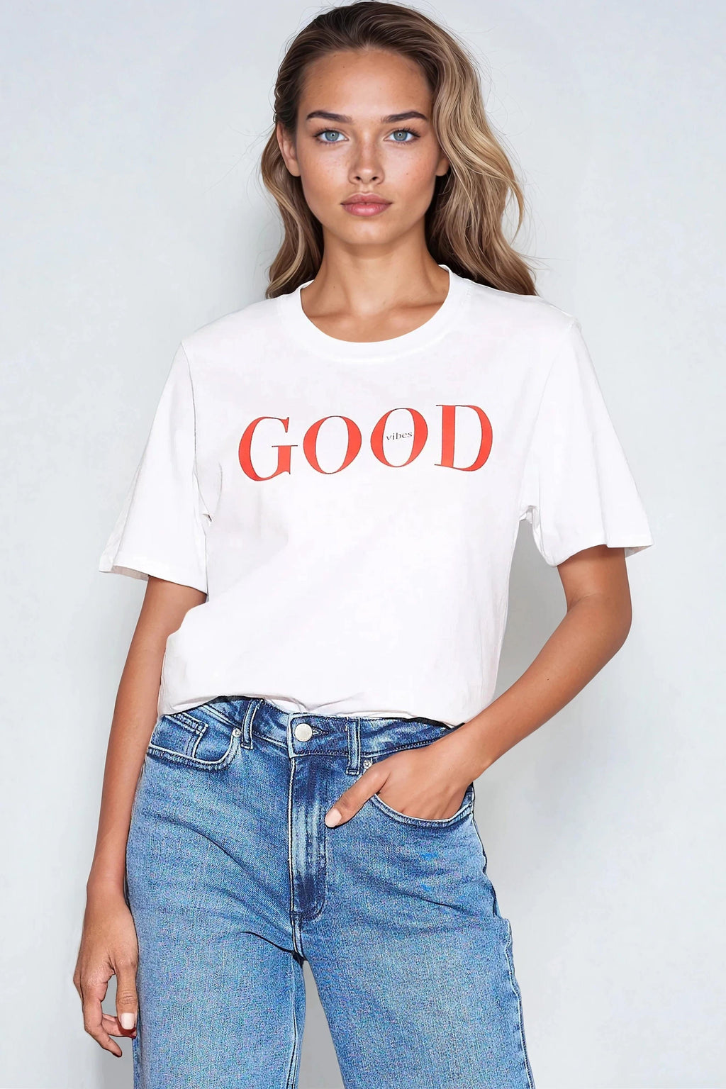 White Good Vibes Printed Cotton T-Shirt-1