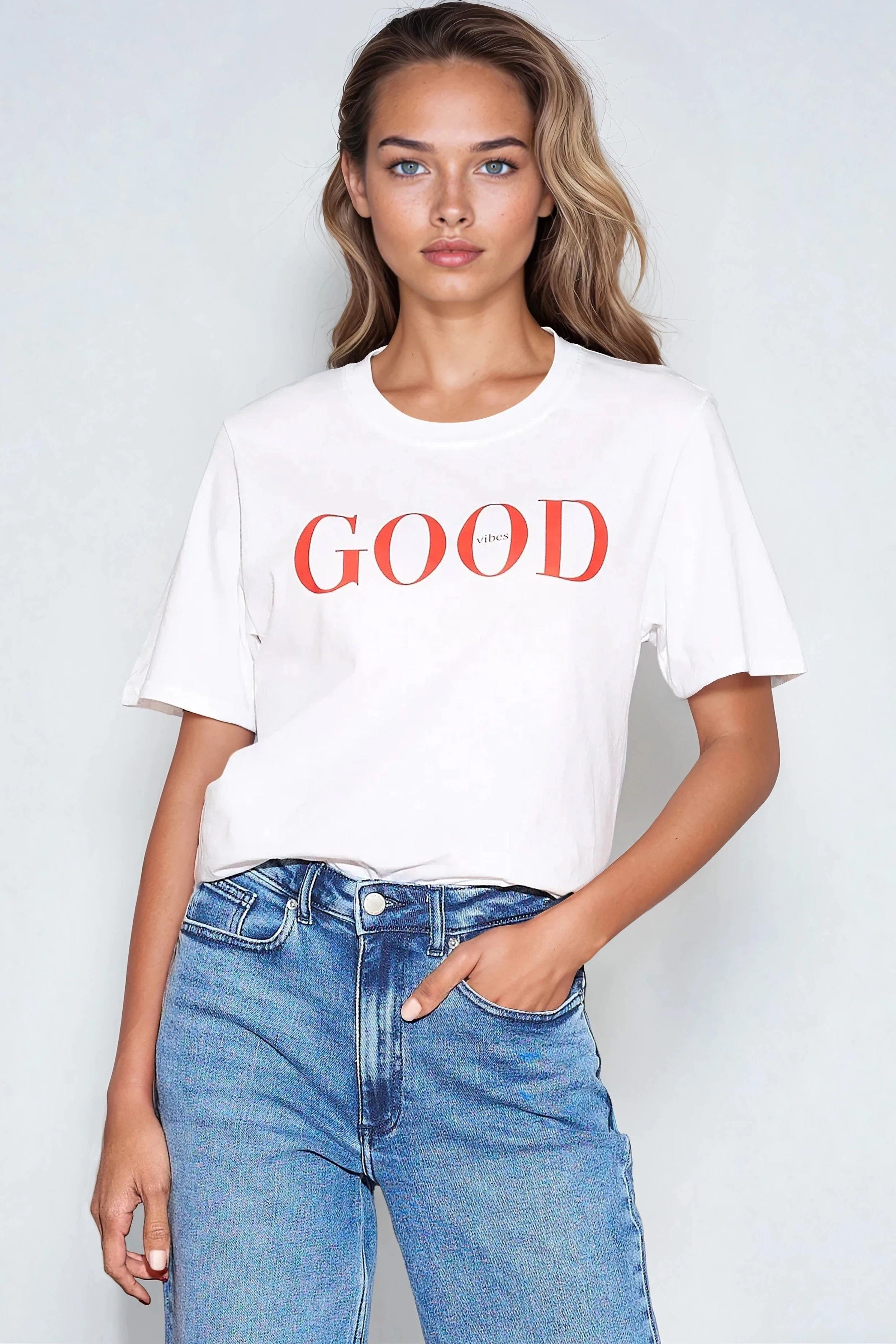 White Good Vibes Printed Cotton T-Shirt-1