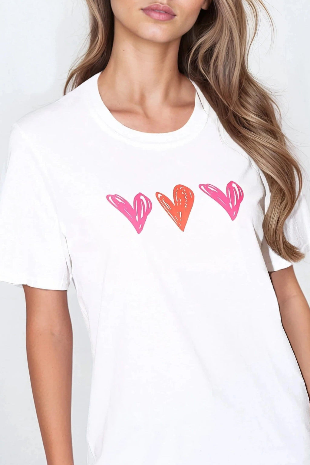 White Hearts Printed Cotton T Shirt-1