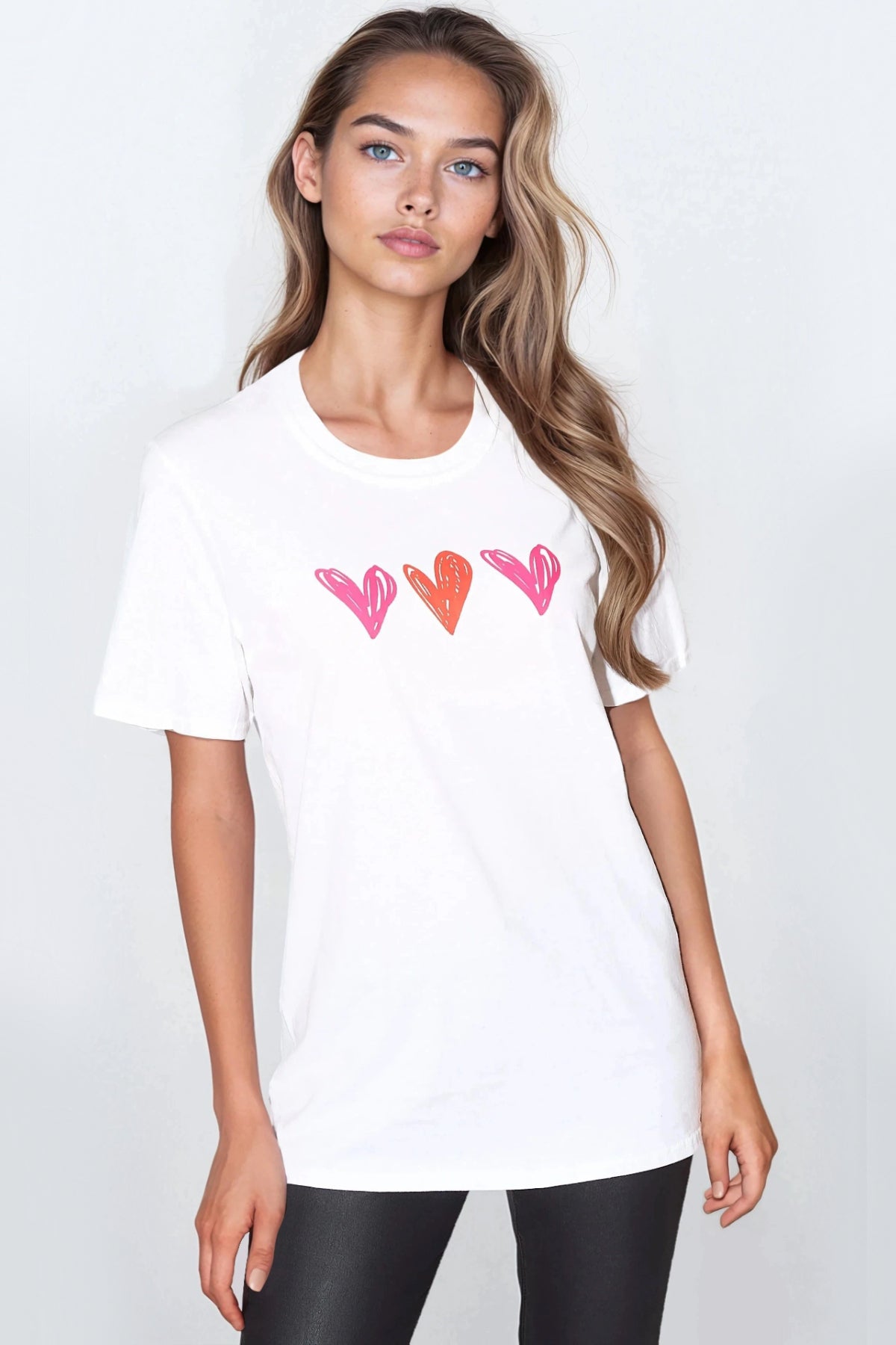 White Hearts Printed Cotton T Shirt-0