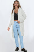 Silver Grey Hooded Cable Knitted Longline Cardigan-0