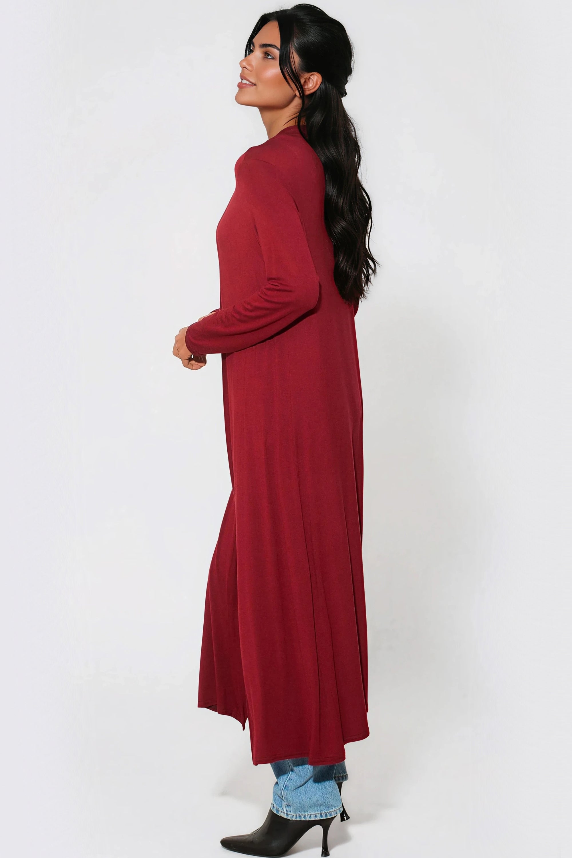 Wine Jersey Longline Cardigan-2
