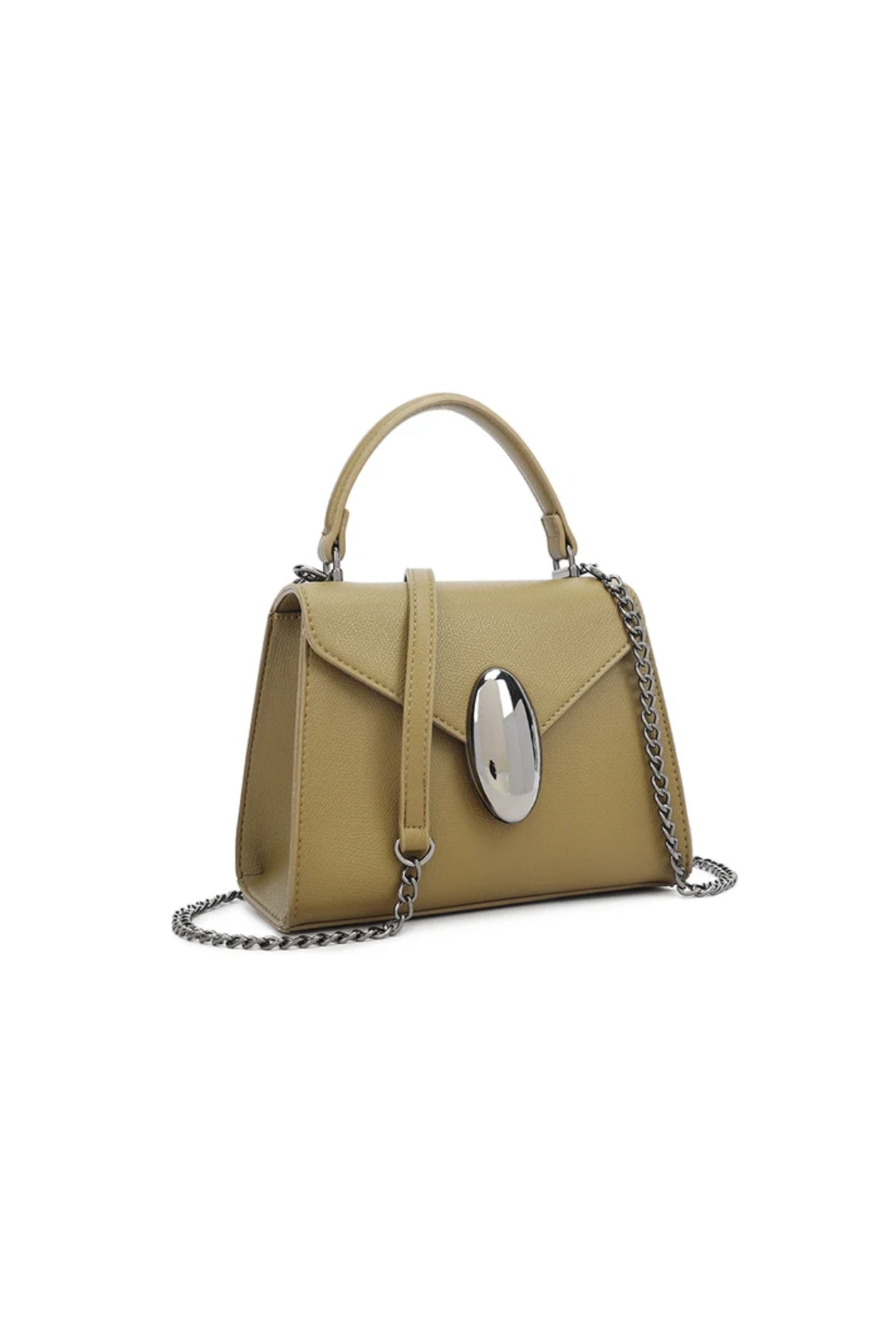 Olive Green Faux Leather Top Handle Handbag-1