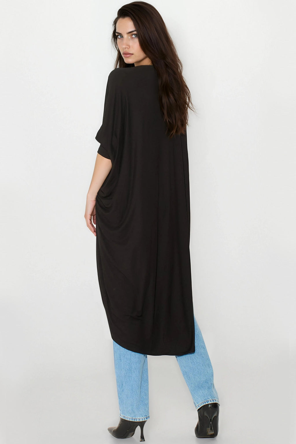 Black Batwing Sleeve Kimono Cardigan-2
