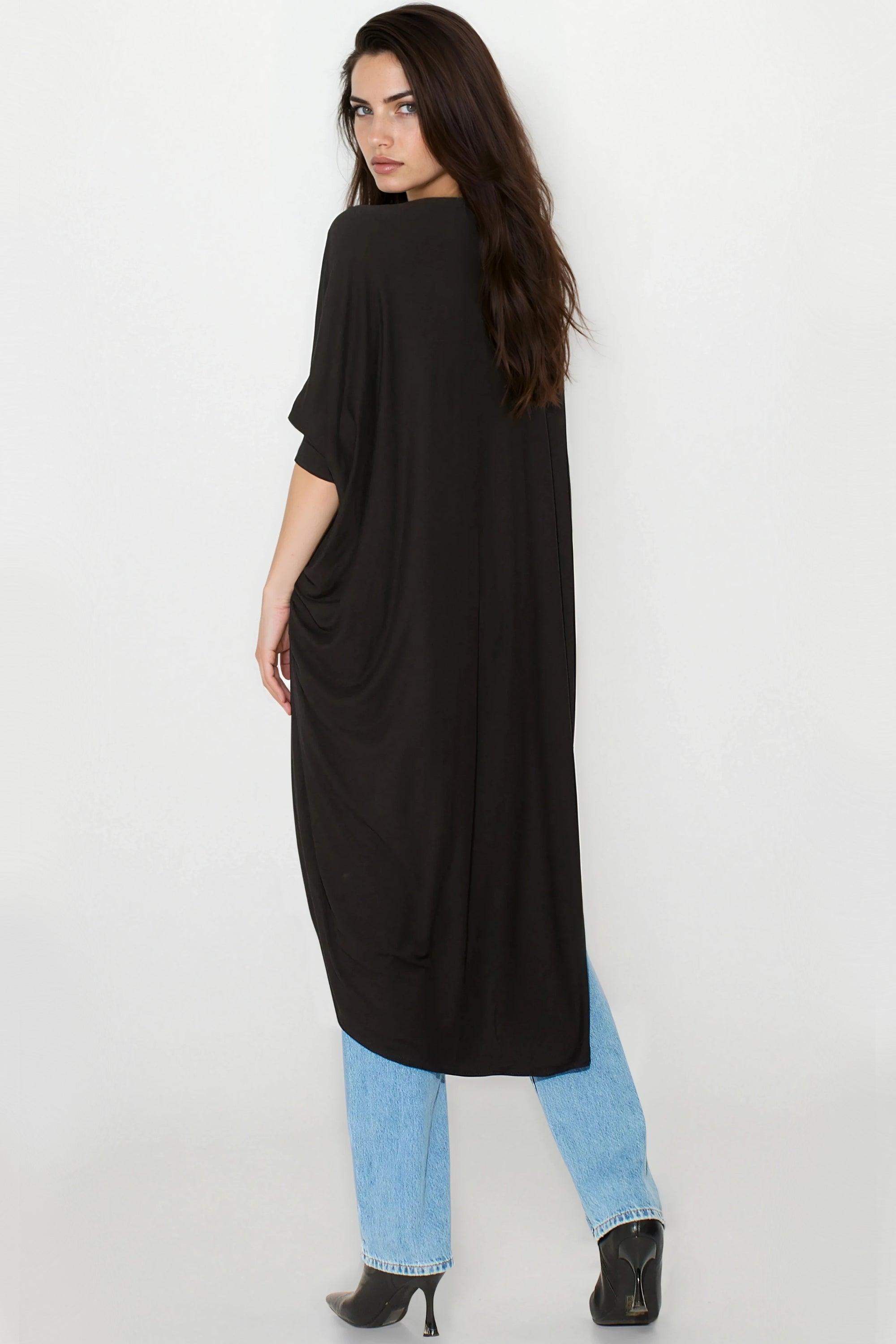 Black Batwing Sleeve Kimono Cardigan-2