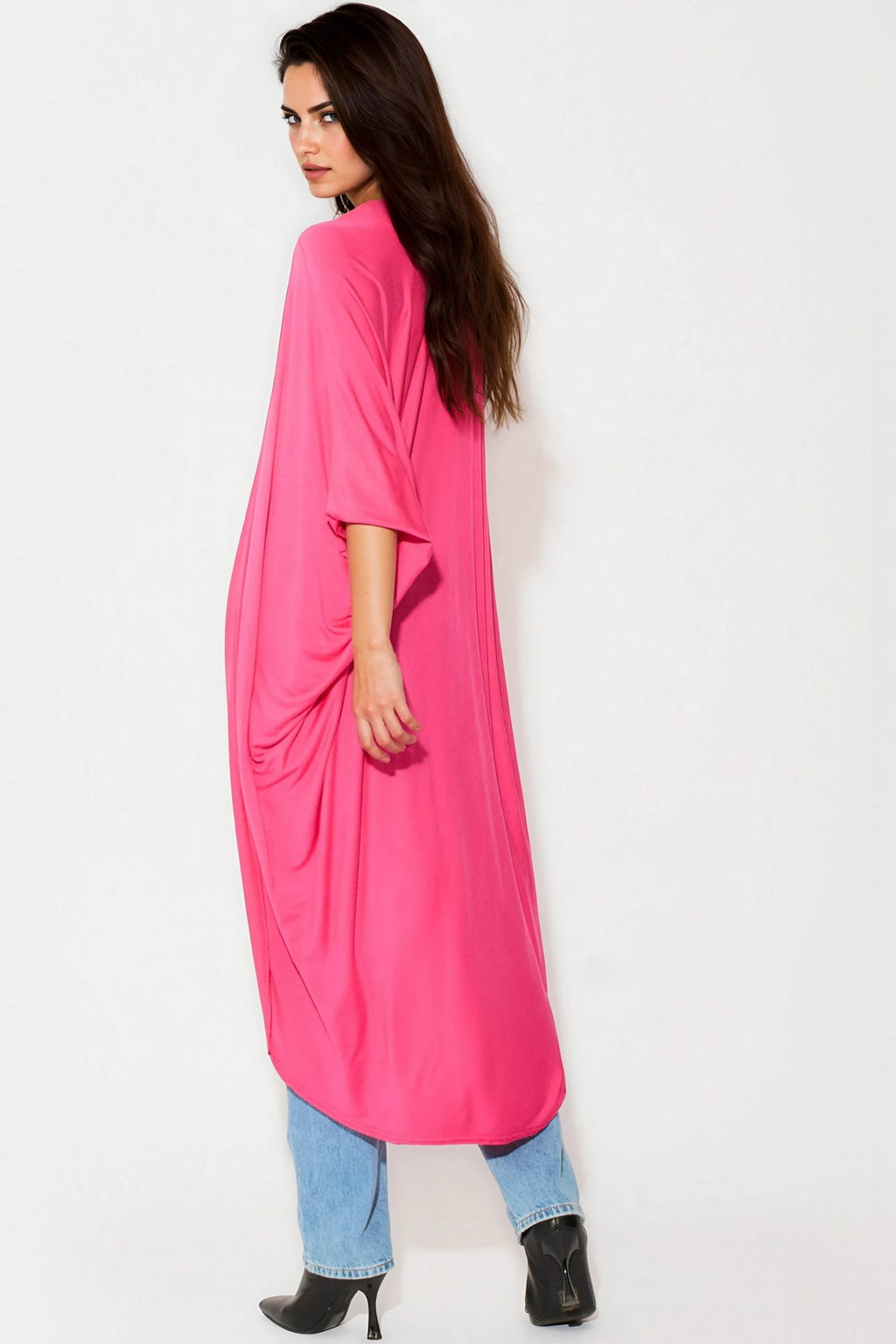 Fuchsia Batwing Sleeve Kimono Cardigan-2